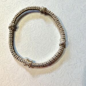 Sterling Silver And CZ Textured Link X Embellished Bracelet